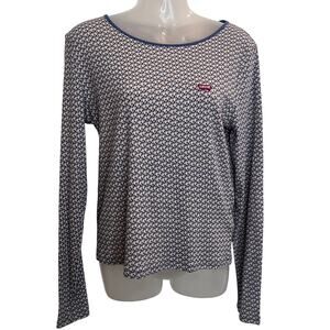 Levi's Classic Pullover Geo Rib Knit Long Sleeve T-Shirt Thermal Top Blue Large